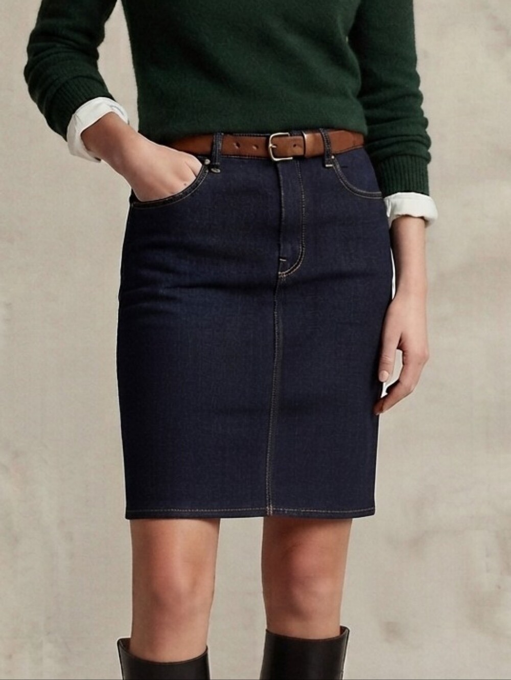Lauren Ralph Lauren Dark Denim Jean Skirt Sz 12 Stretch Prep Equestrian Heritage